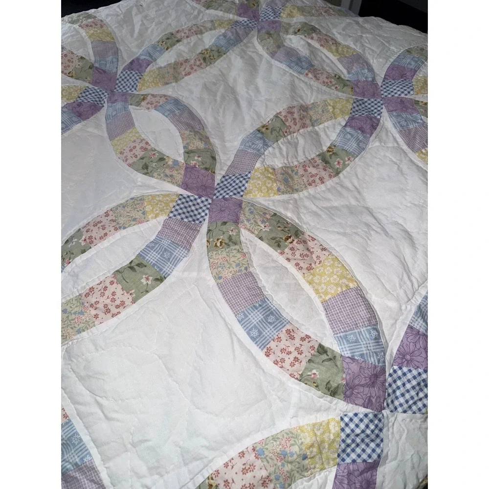 Pillowtex Wedding Ring Down Comforter Double/Full White Pastel Cotton Excellent